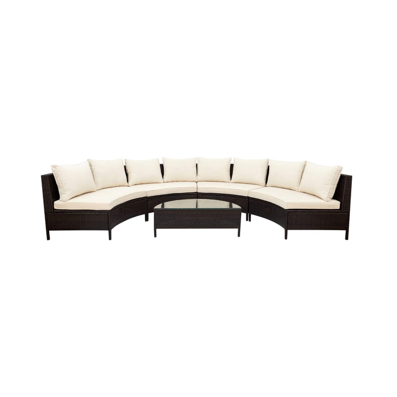 5-Piece All-Weather Half-Moon Outdoor Rattan Wicker Patio Sectional Sofa Furniture Set With Tempered Glass Table (SAK32615) - Saksby Wholesale - White Background