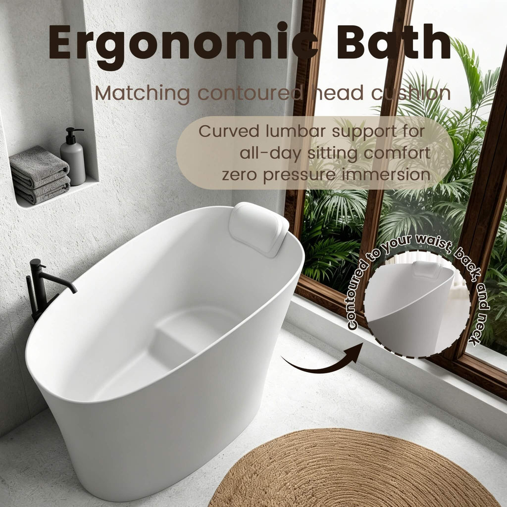 51-Inch Solid Surface Oval Freestanding Bathtub With Seat And Headrest (SAK61983) - Saksby Wholesale - Design Details In Lifestyle Image