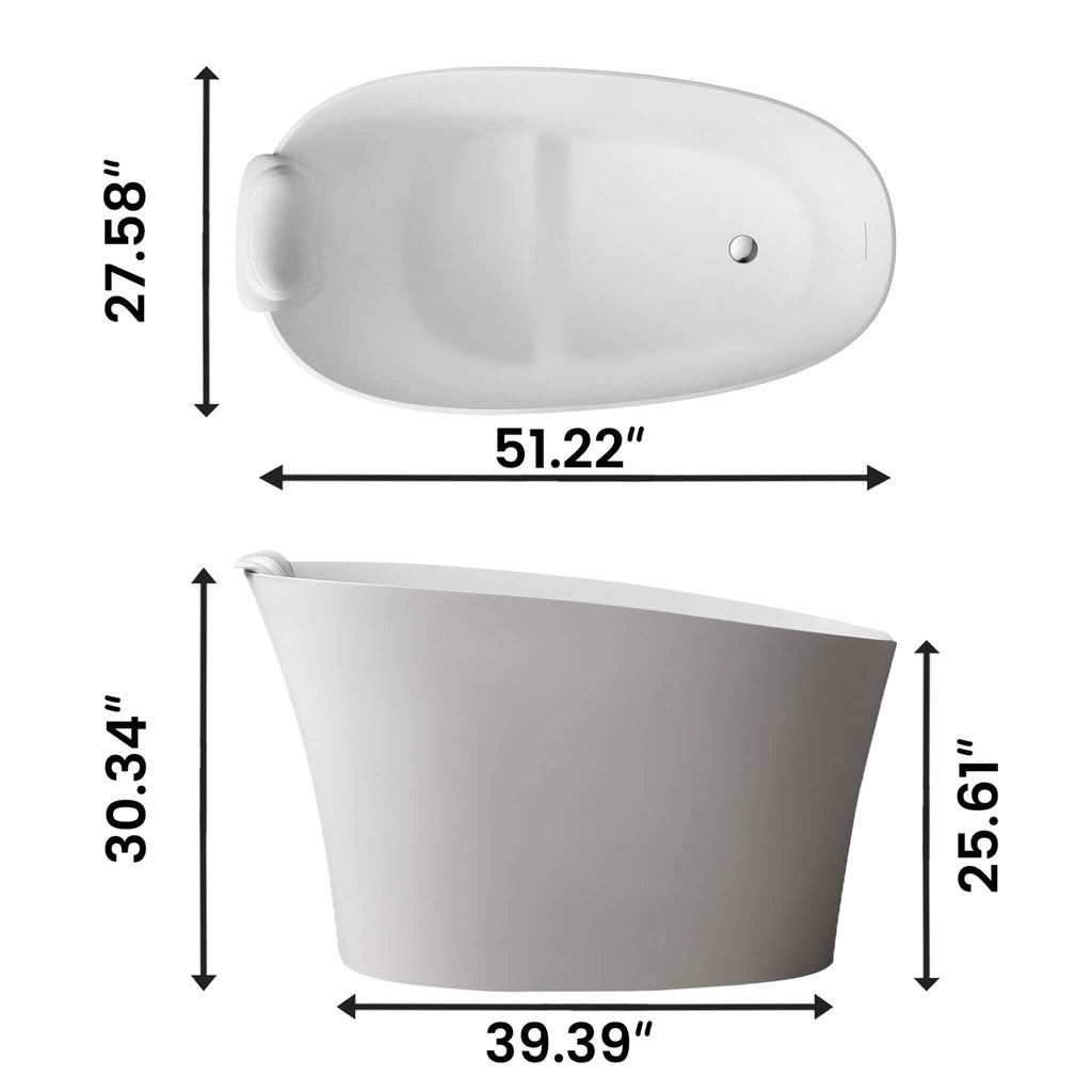 51-Inch Solid Surface Oval Freestanding Bathtub With Seat And Headrest (SAK61983) - Saksby Wholesale - Dimensions