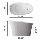 51-Inch Solid Surface Oval Freestanding Bathtub With Seat And Headrest (SAK61983) - Saksby Wholesale - Dimensions