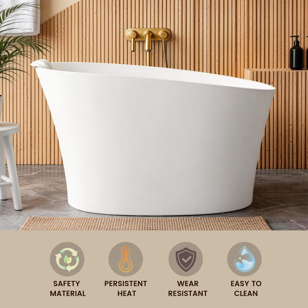 51-Inch Solid Surface Oval Freestanding Bathtub With Seat And Headrest (SAK61983) - Saksby Wholesale - Features