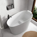 51-Inch Solid Surface Oval Freestanding Bathtub With Seat And Headrest (SAK61983) - Saksby Wholesale - Lifestyle Image In The Bathroom