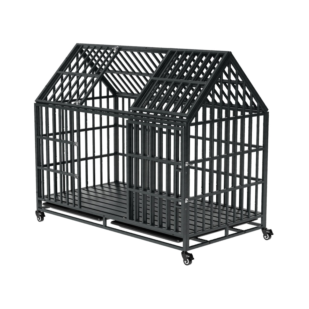 52-Inch Heavy-Duty Dog Crate With Roof Top Escape Proof Design (SAK90267) - Saksby Wholesale - Front Side View