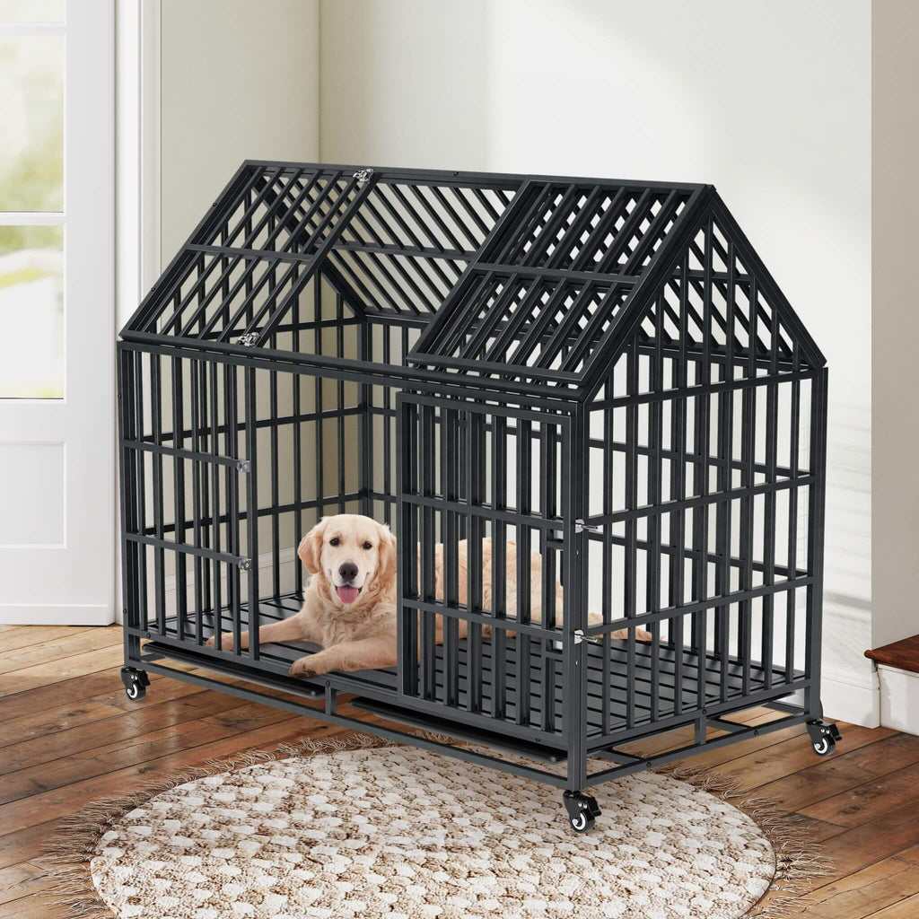 52-Inch Heavy-Duty Dog Crate With Roof Top Escape Proof Design (SAK90267) - Saksby Wholesale - Lifestyle Image