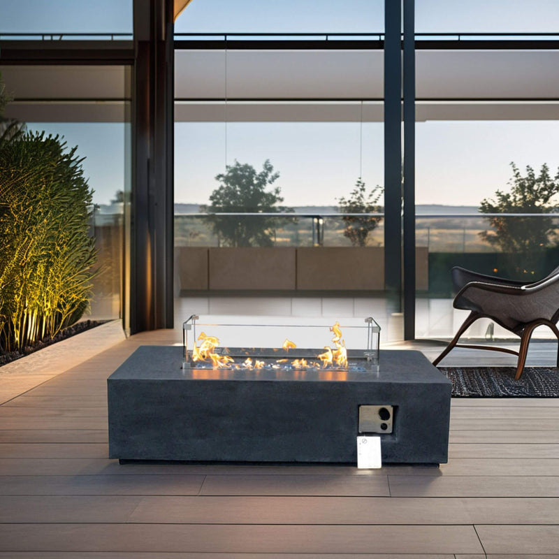 52 Inch Portable Concrete Rectangular Propane Fire Pit Table With Repair Kit (SAK52304) - Saksby Wholesale - Indoor Setup