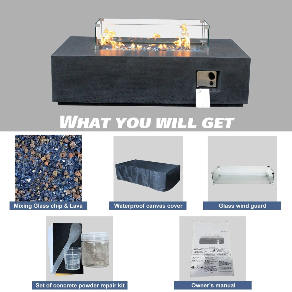 52 Inch Portable Concrete Rectangular Propane Fire Pit Table With Repair Kit (SAK52304) - Saksby Wholesale - Package Details