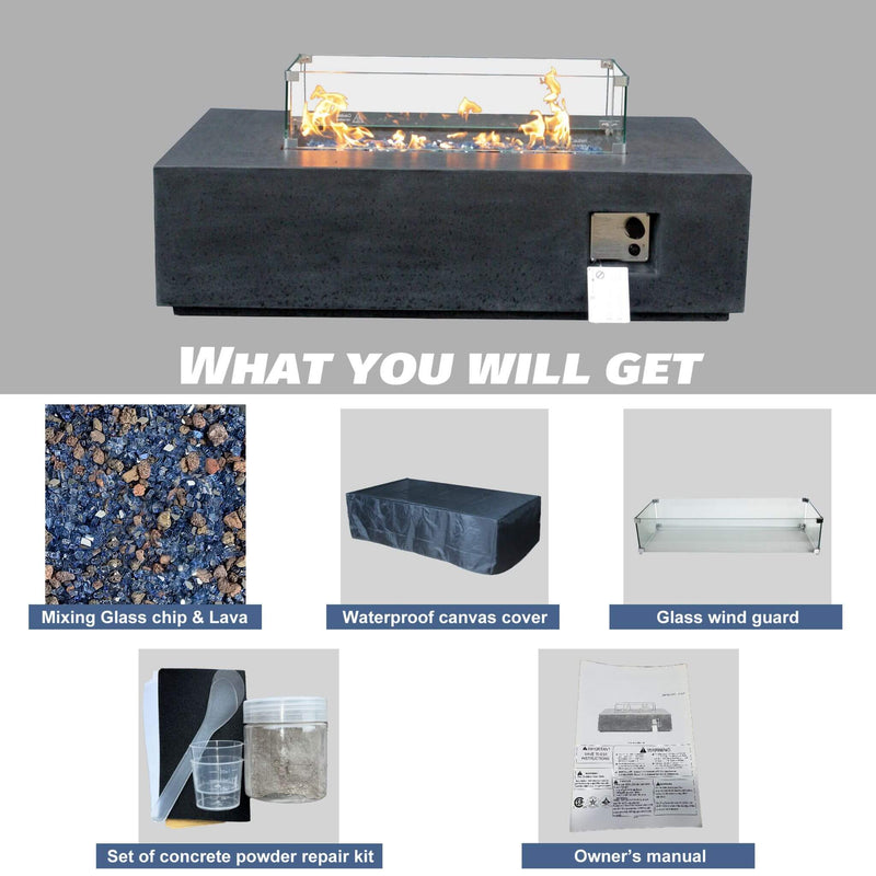 52 Inch Portable Concrete Rectangular Propane Fire Pit Table With Repair Kit (SAK52304) - Saksby Wholesale - Package Details