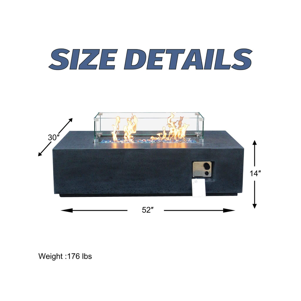 52 Inch Portable Concrete Rectangular Propane Fire Pit Table With Repair Kit (SAK52304) - Saksby Wholesale - Size Details