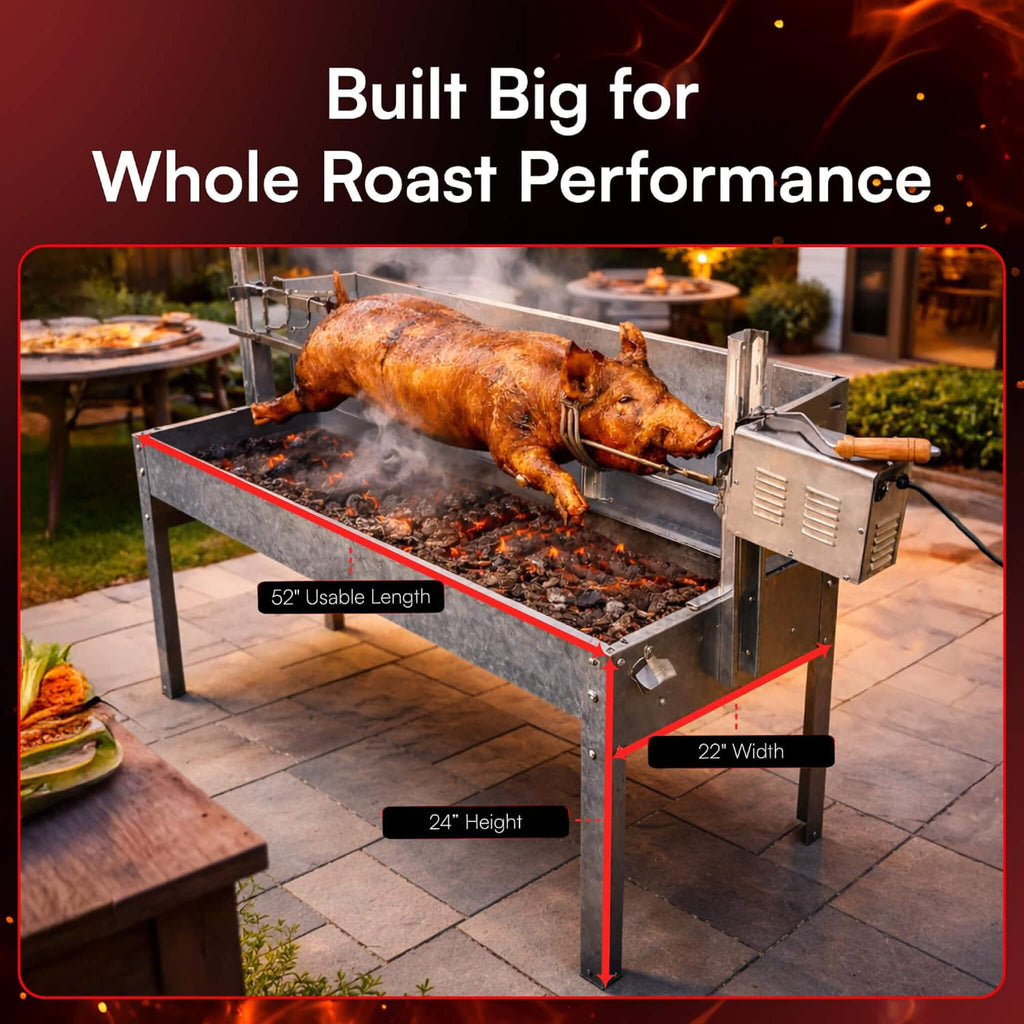52-Inch Stainless Steel Charcoal Rotisserie Spit Roaster With Wind Shield (SAK37482)  - Saksby Wholesale -  Dimensions View