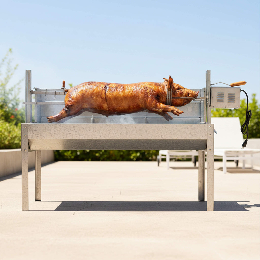 52-Inch Stainless Steel Charcoal Rotisserie Spit Roaster With Wind Shield (SAK37482)  - Saksby Wholesale -  Lifestyle Front View