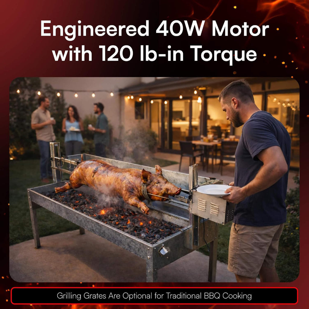 52-Inch Stainless Steel Charcoal Rotisserie Spit Roaster With Wind Shield (SAK37482)  - Saksby Wholesale -  Features  View