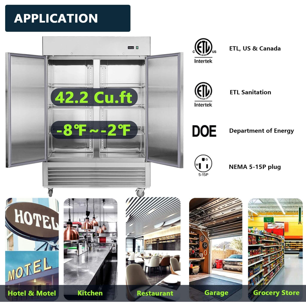 54-Inch 42.2 Cu.Ft Commercial Stainless Steel 2-Section Upright Reach-In Freezer (SAK35148) - Saksby Wholesale - Application