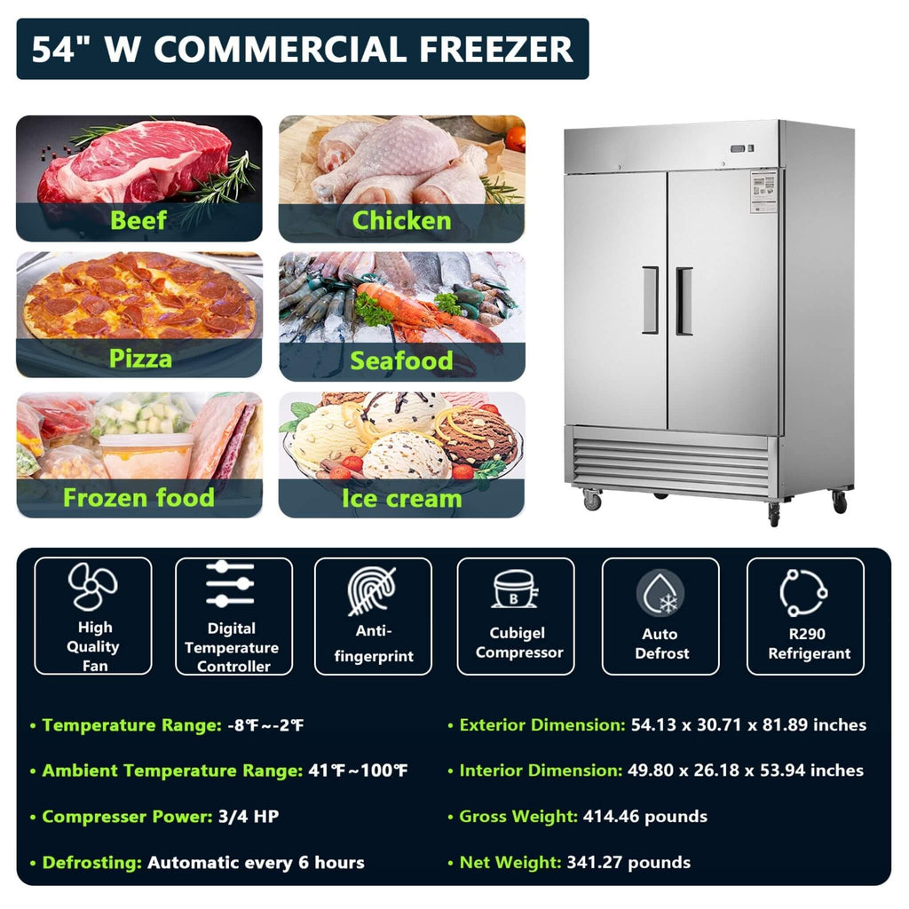 54-Inch 42.2 Cu.Ft Commercial Stainless Steel 2-Section Upright Reach-In Freezer (SAK35148) - Saksby Wholesale - Commercial Use
