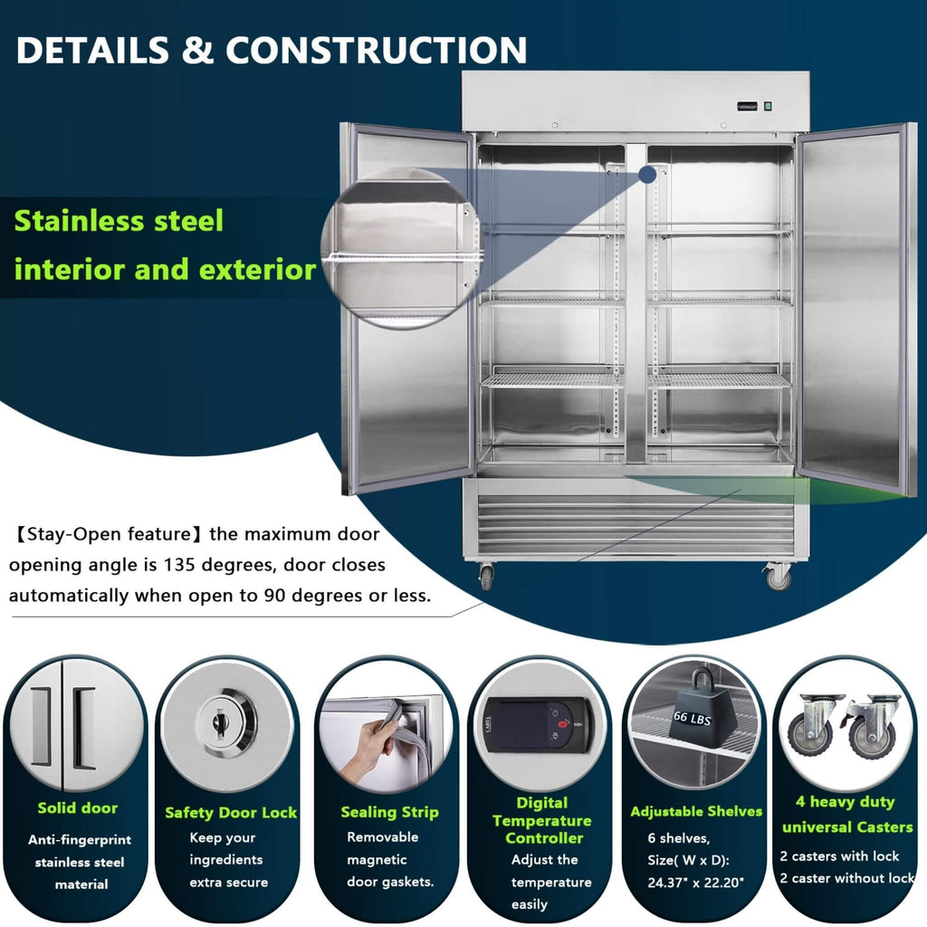 54-Inch 42.2 Cu.Ft Commercial Stainless Steel 2-Section Upright Reach-In Freezer (SAK35148) - Saksby Wholesale - Details and Construction