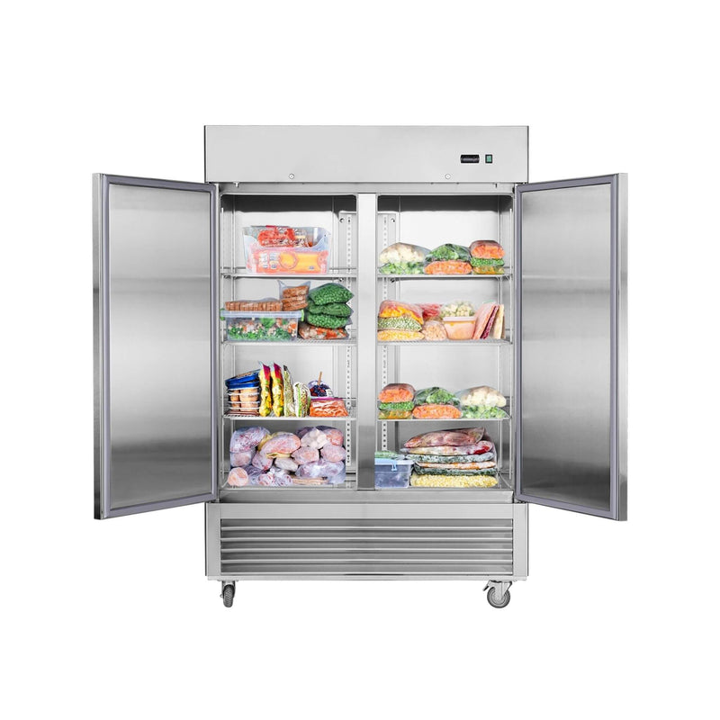 54-Inch 42.2 Cu.Ft Commercial Stainless Steel 2-Section Upright Reach-In Freezer (SAK35148) - Saksby Wholesale - Storage Display Front View