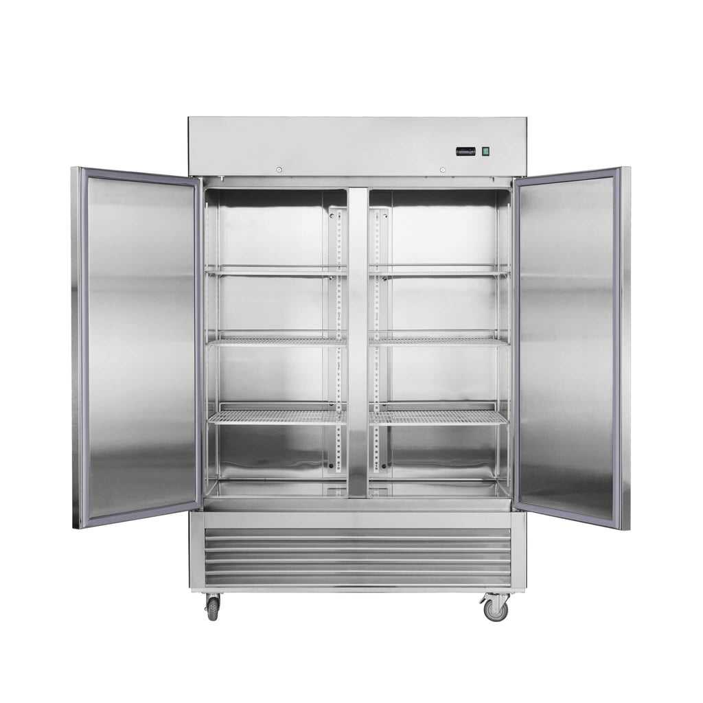 54-Inch 42.2 Cu.Ft Commercial Stainless Steel 2-Section Upright Reach-In Freezer (SAK35148) - Saksby Wholesale - Storage Display View