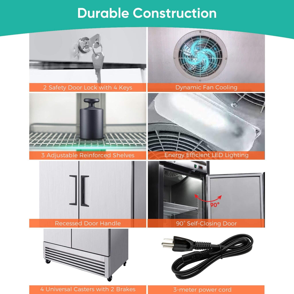 54-Inch 49 Cu.Ft Commercial 6-Shelves Stainless Steel Reach-In Freezer (SAK10247) - Saksby Wholesale - Durable COnstruction