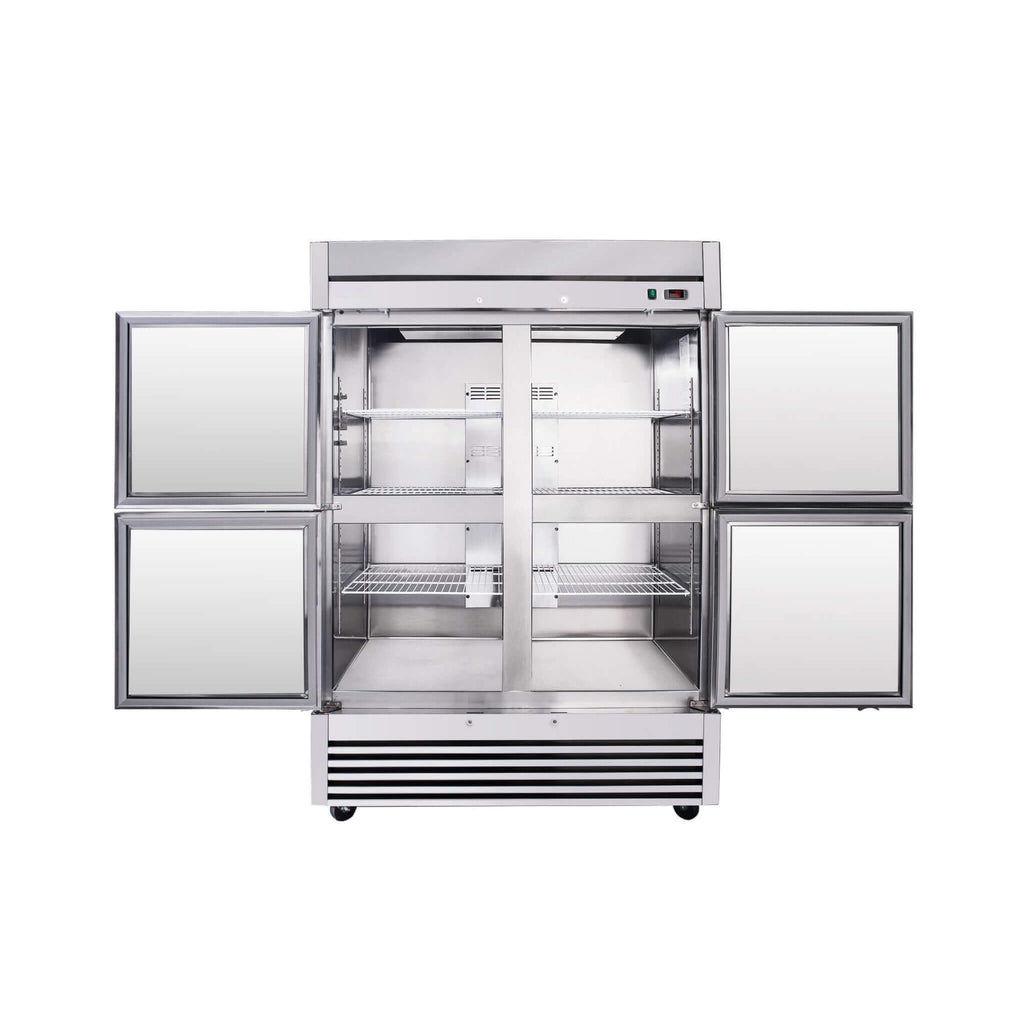 54-Inch 49 Cu.Ft Commercial 6-Shelves Stainless Steel Reach-In Freezer (SAK10247) - Saksby Wholesale - Front View 4 Doors