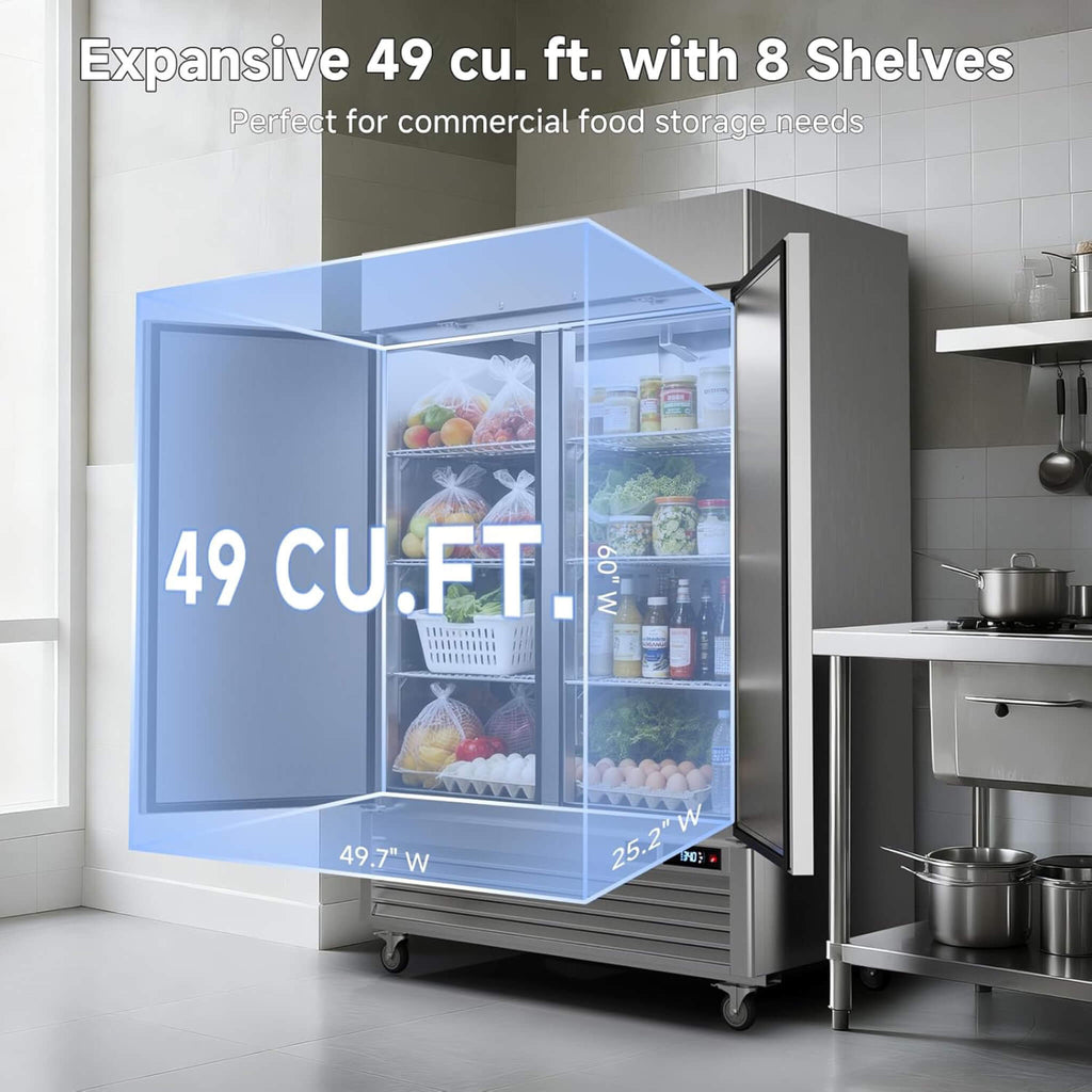 54-Inch Commercial 49 Cu.Ft 2-Door WiFi Refrigerator With Smart App Control (SAK10438) - Saksby Wholesale - Storage View