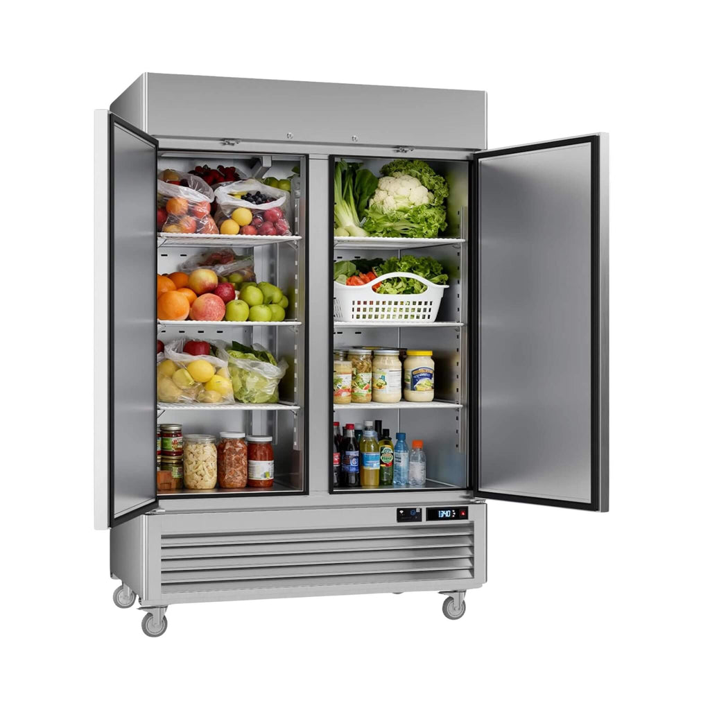 54-Inch Commercial 49 Cu.Ft 2-Door WiFi Refrigerator With Smart App Control (SAK10438) - Saksby Wholesale - Two Open Doors View