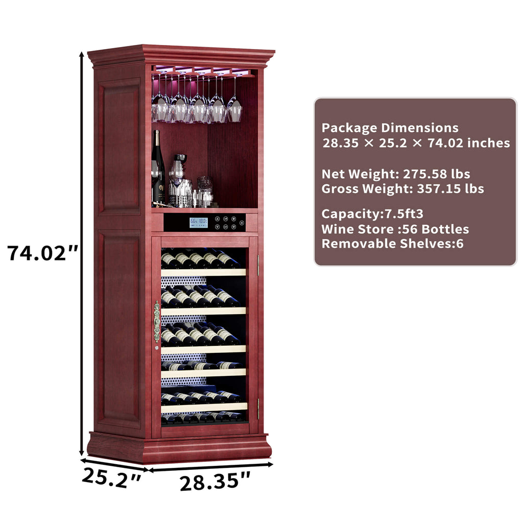 56-Bottle Single-Zone Multi-Tiered Wooden Wine Cooler Cabinet With Humidity And Temperature Controls (SAK73195) - Saksby Wholesale - Dimensions