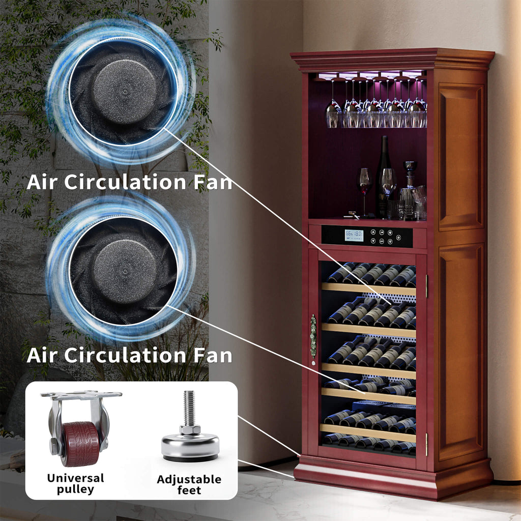 56-Bottle Single-Zone Multi-Tiered Wooden Wine Cooler Cabinet With Humidity And Temperature Controls (SAK73195) - Saksby Wholesale - Features