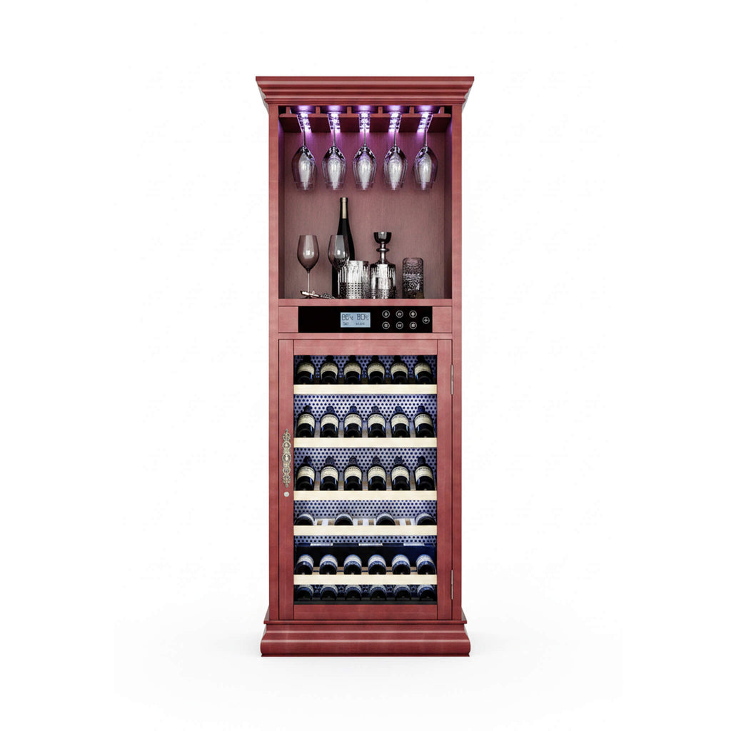 56-Bottle Single-Zone Multi-Tiered Wooden Wine Cooler Cabinet With Humidity And Temperature Controls (SAK73195) - Saksby Wholesale - Front View On White Background