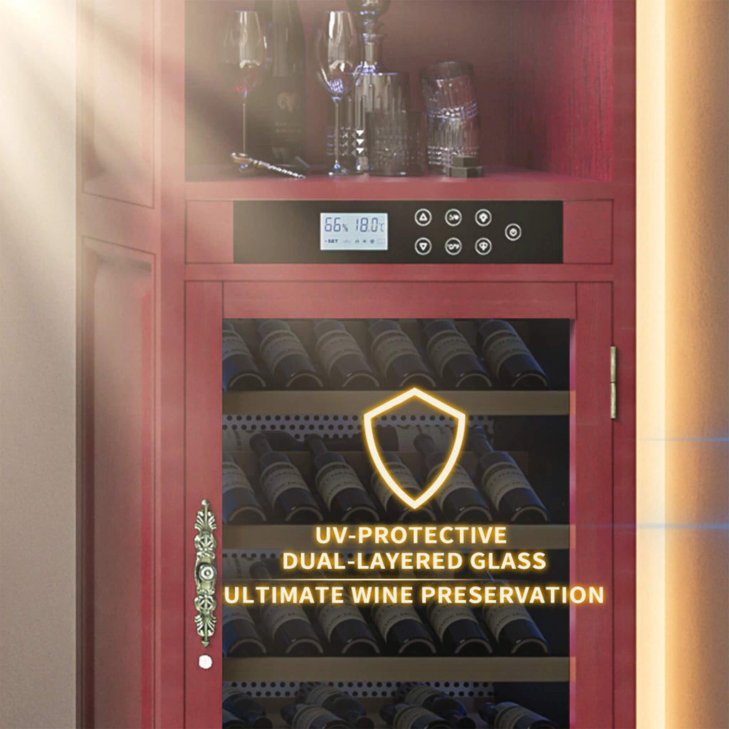 56-Bottle Single-Zone Multi-Tiered Wooden Wine Cooler Cabinet With Humidity And Temperature Controls (SAK73195) - Saksby Wholesale - UV Protection