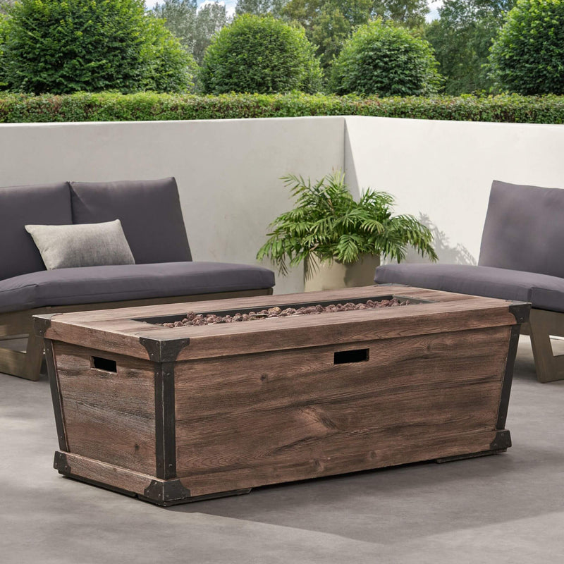 56 Inch Outdoor 50K BTU Wood Pattern Rectangle Gas Burning Fire Pit (SAK43681) - Saksby Wholesale - Daylight Outdoor Lifestyle