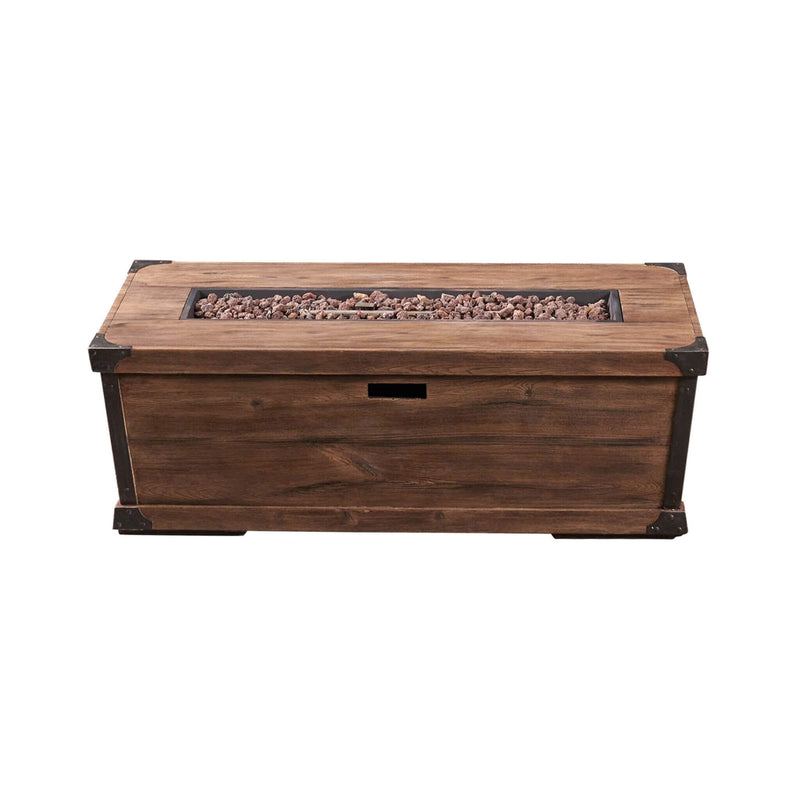 56 Inch Outdoor 50K BTU Wood Pattern Rectangle Gas Burning Fire Pit (SAK43681) - Saksby Wholesale - Front View