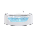 59-Inch 2-Person Acrylic Corner Whirlpool 16-Jet Hydromassage Bathtub With Heater Rainbow Light (SAK12058) - Saksby Wholesale - Front View On White Background