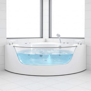 Serenity 59-Inch 2-Person Acrylic Corner Whirlpool 16-Jet Hydromassage Bathtub With Heater Rainbow Light (SAK12058)