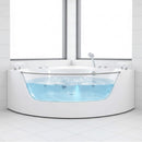 59-Inch 2-Person Acrylic Corner Whirlpool 16-Jet Hydromassage Bathtub With Heater Rainbow Light (SAK12058) - Saksby Wholesale - Lifestyle Front View