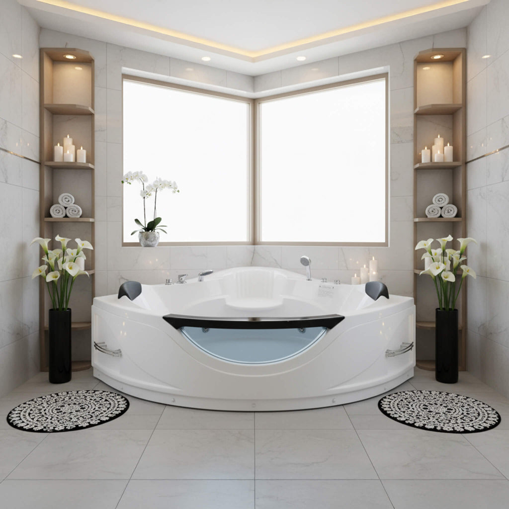 59-Inch 2-Person Luxury Corner Whirlpool Jetted Bathtub (SAK97310) - Saksby Wholesale - Lifestyle In Bathroom