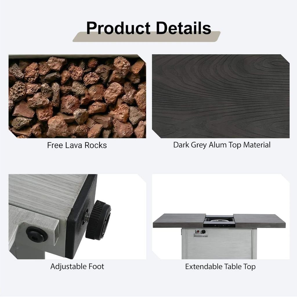 59-Inch 50K BTU Propane Fire Pit Table With Extendable Top (SAK71253) - Saksby Wholesale - Details