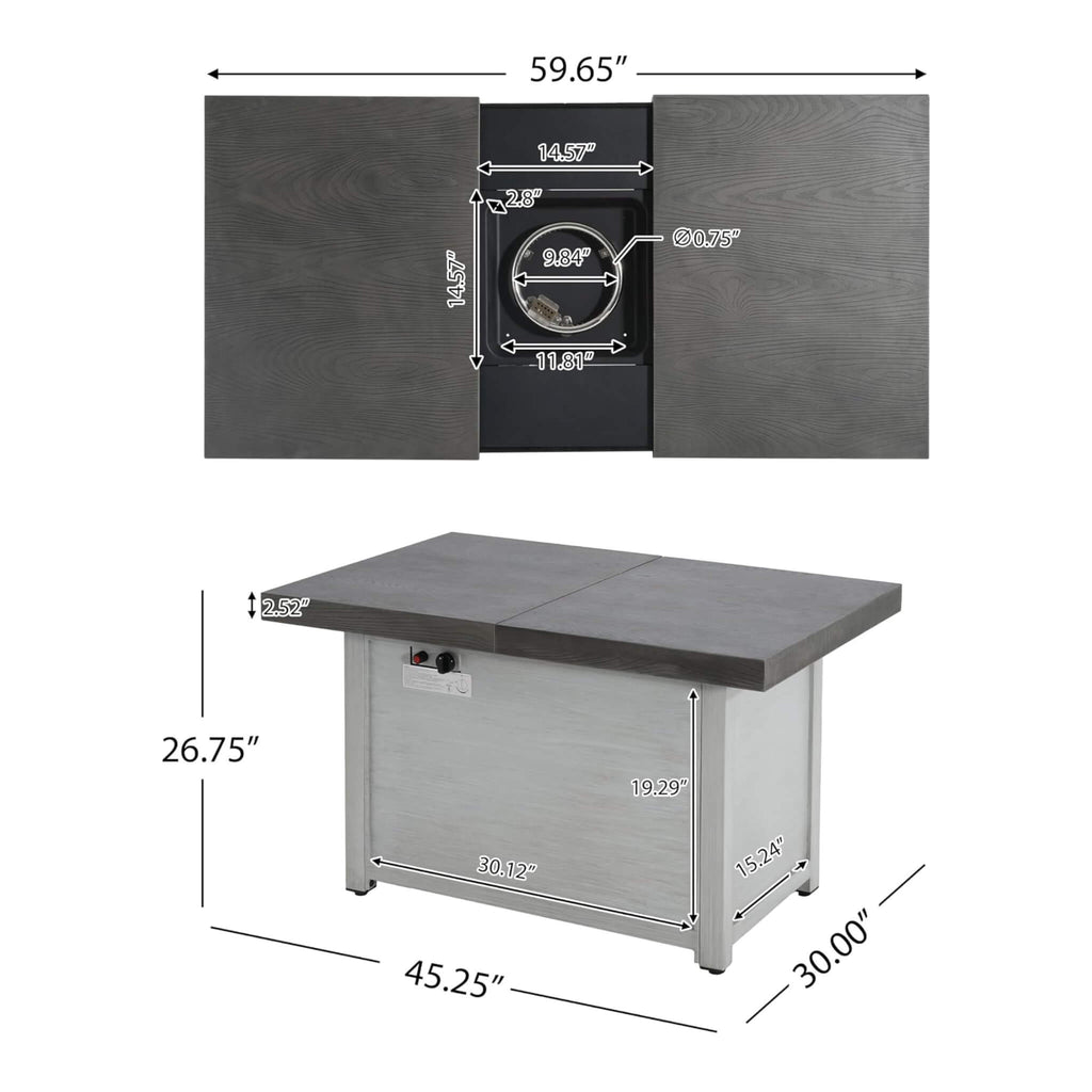 59-Inch 50K BTU Propane Fire Pit Table With Extendable Top (SAK71253) - Saksby Wholesale - Dimensions