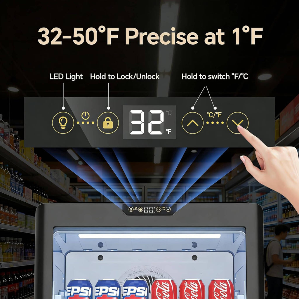 6.0 Cu.Ft Commercial Beverage Refrigerator With Glass Door And Adjustable Shelves (SAK28460) - Saksby Wholesale - Temperature View