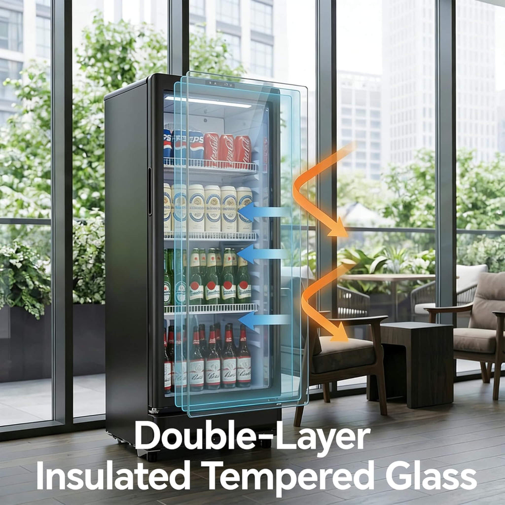 6.0 Cu.Ft Commercial Beverage Refrigerator With Glass Door And Adjustable Shelves (SAK28460) - Saksby Wholesale - Tempered Glass View