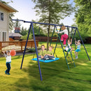 6-In-1 Swing Set With Climbing Ladder, Climbing Net, Glider, Hammock Swing, Belt Swing, And Basketball Hoop (SAK98152) - Sasksby Wholesale - With Kids Playing Outside View
