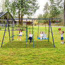6-In-1 Swing Set With Climbing Ladder, Climbing Net, Glider, Hammock Swing, Belt Swing, And Basketball Hoop (SAK98152) - Sasksby Wholesale - With Kids Playing View
