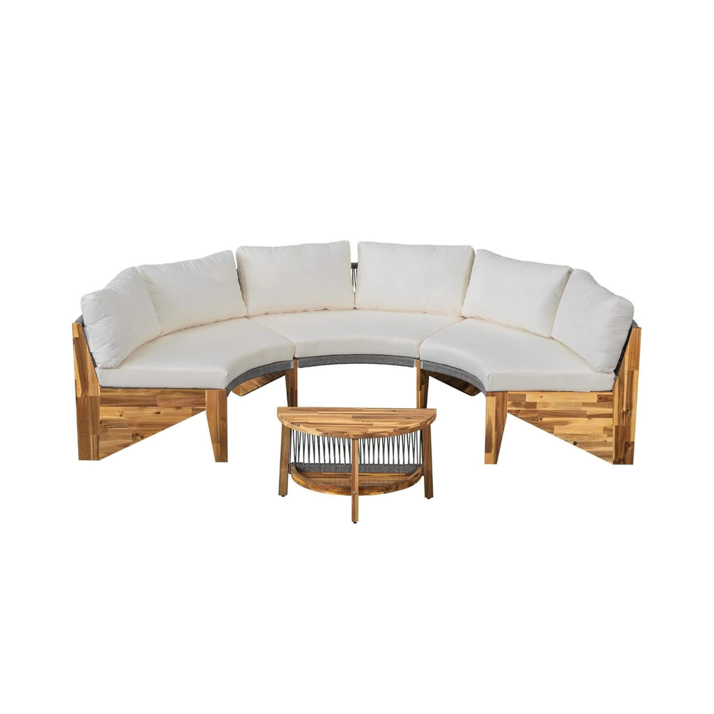 6-Person Half Moon Beige Patio Sectional Set With Cushions And Table (SAK61928) - Saksby Wholesale - Half Set View