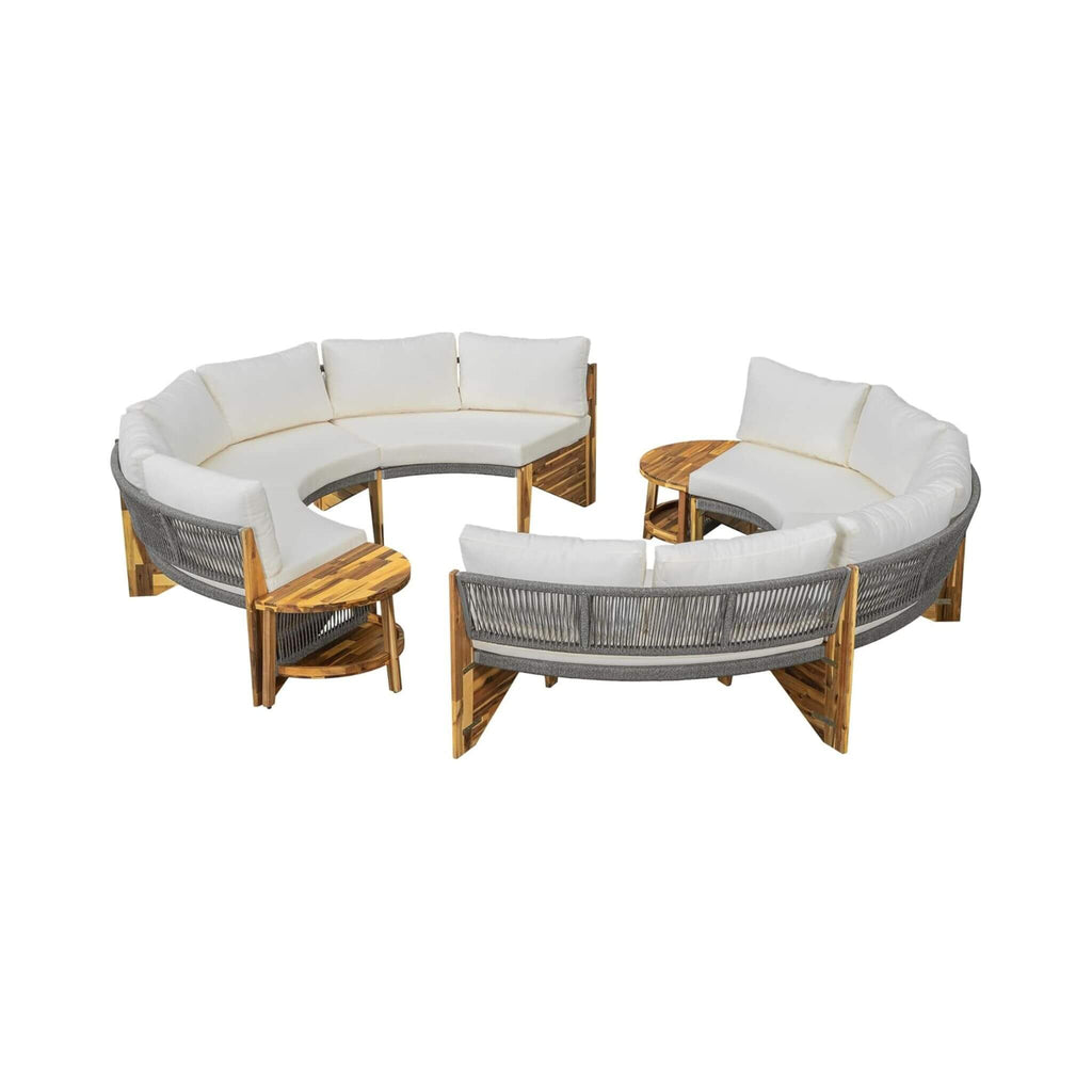 6-Person Half Moon Beige Patio Sectional Set With Cushions And Table (SAK61928) - Saksby Wholesale - Separated Set View