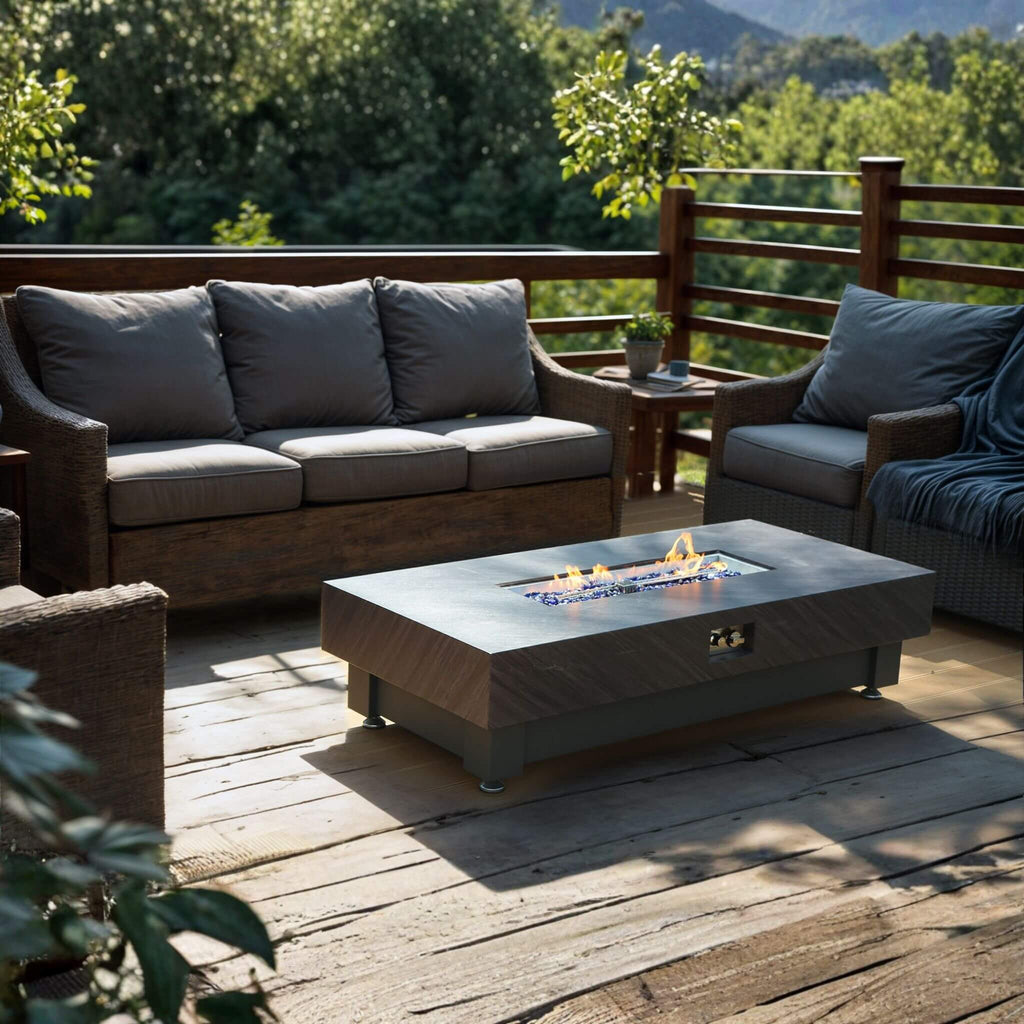 60-Inch Rectangular Outdoor Modern Propane Fire Pit Table With Rain Cover (SAK91273) - Saksby Wholesale -Backyard Lifestyle Image