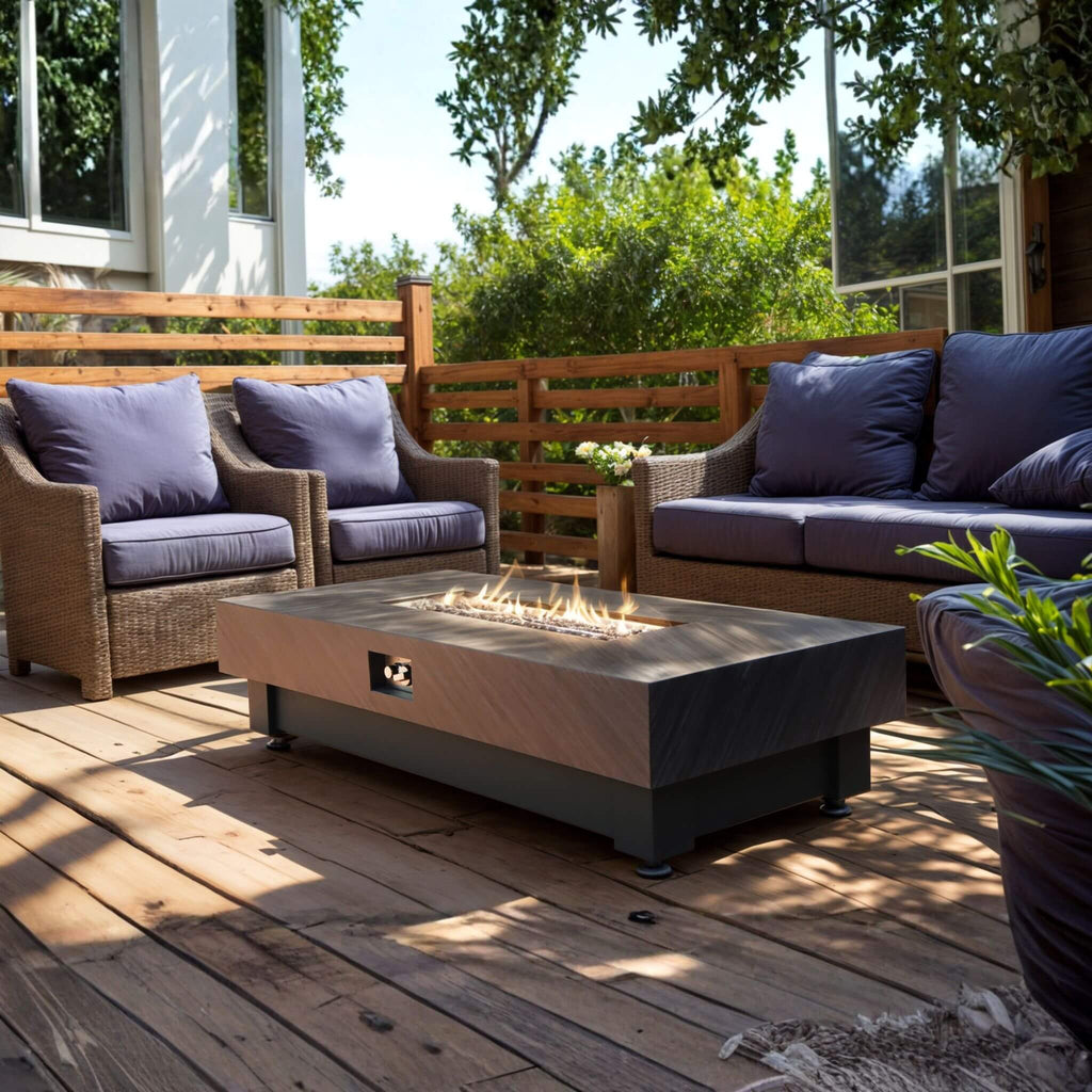 60-Inch Rectangular Outdoor Modern Propane Fire Pit Table With Rain Cover (SAK91273) - Saksby Wholesale - Backyard Setup On Fire