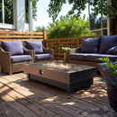 60-Inch Rectangular Outdoor Modern Propane Fire Pit Table With Rain Cover (SAK91273) - Saksby Wholesale - Backyard Setup On Fire