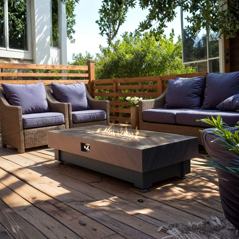 60-Inch Rectangular Outdoor Modern Propane Fire Pit Table With Rain Cover (SAK91273) - Saksby Wholesale - Backyard Setup On Fire