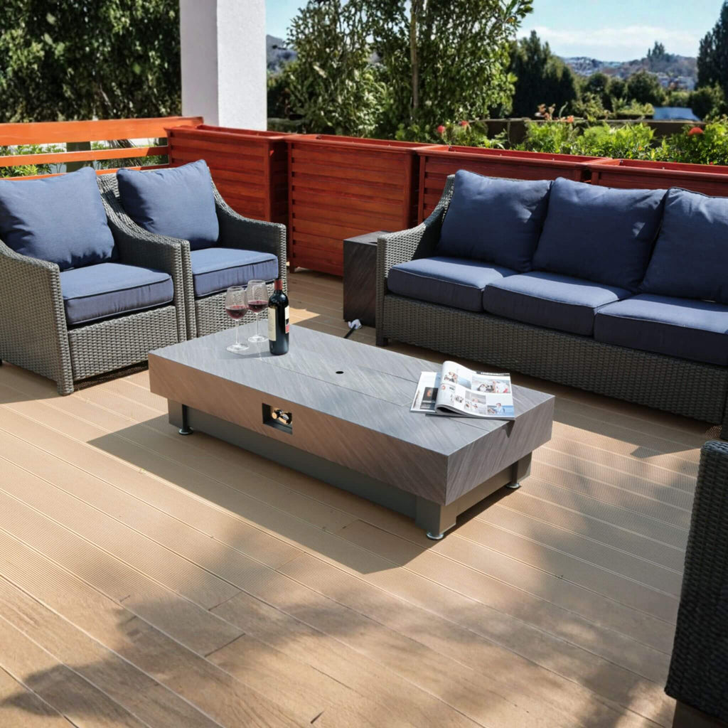 60-Inch Rectangular Outdoor Modern Propane Fire Pit Table With Rain Cover (SAK91273) - Saksby Wholesale - Backyard Setup