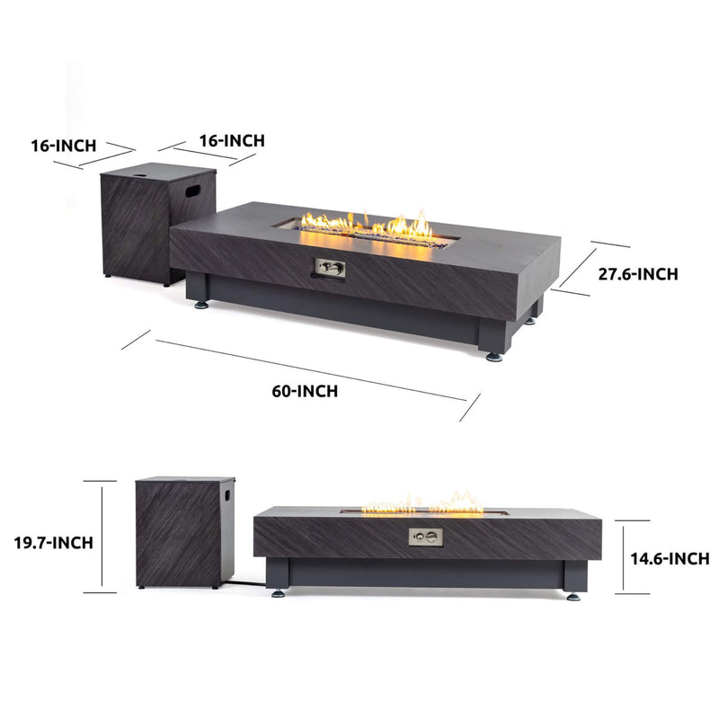 60-Inch Rectangular Outdoor Modern Propane Fire Pit Table With Rain Cover (SAK91273) - Saksby Wholesale - Dimensions