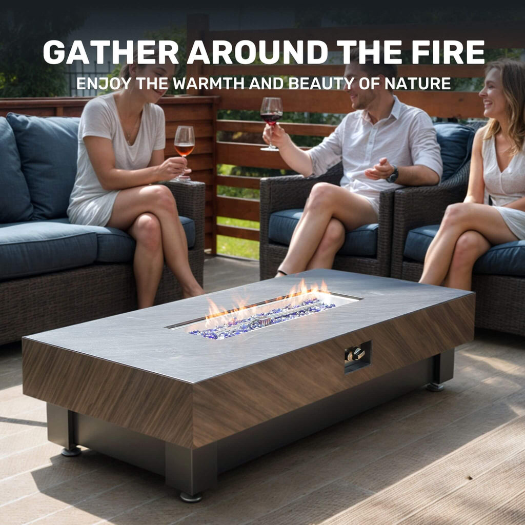 60-Inch Rectangular Outdoor Modern Propane Fire Pit Table With Rain Cover (SAK91273) - Saksby Wholesale - Feature