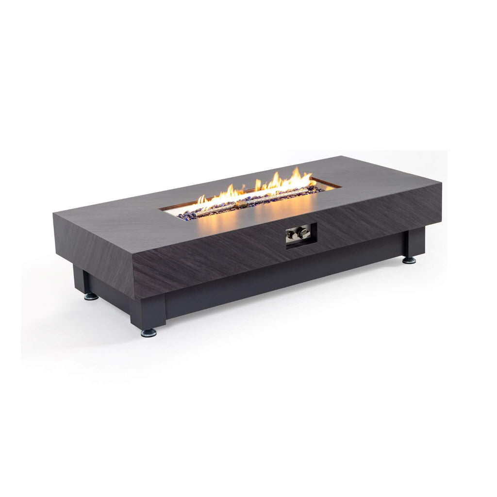60-Inch Rectangular Outdoor Modern Propane Fire Pit Table With Rain Cover (SAK91273) - Saksby Wholesale -On Fire Side View